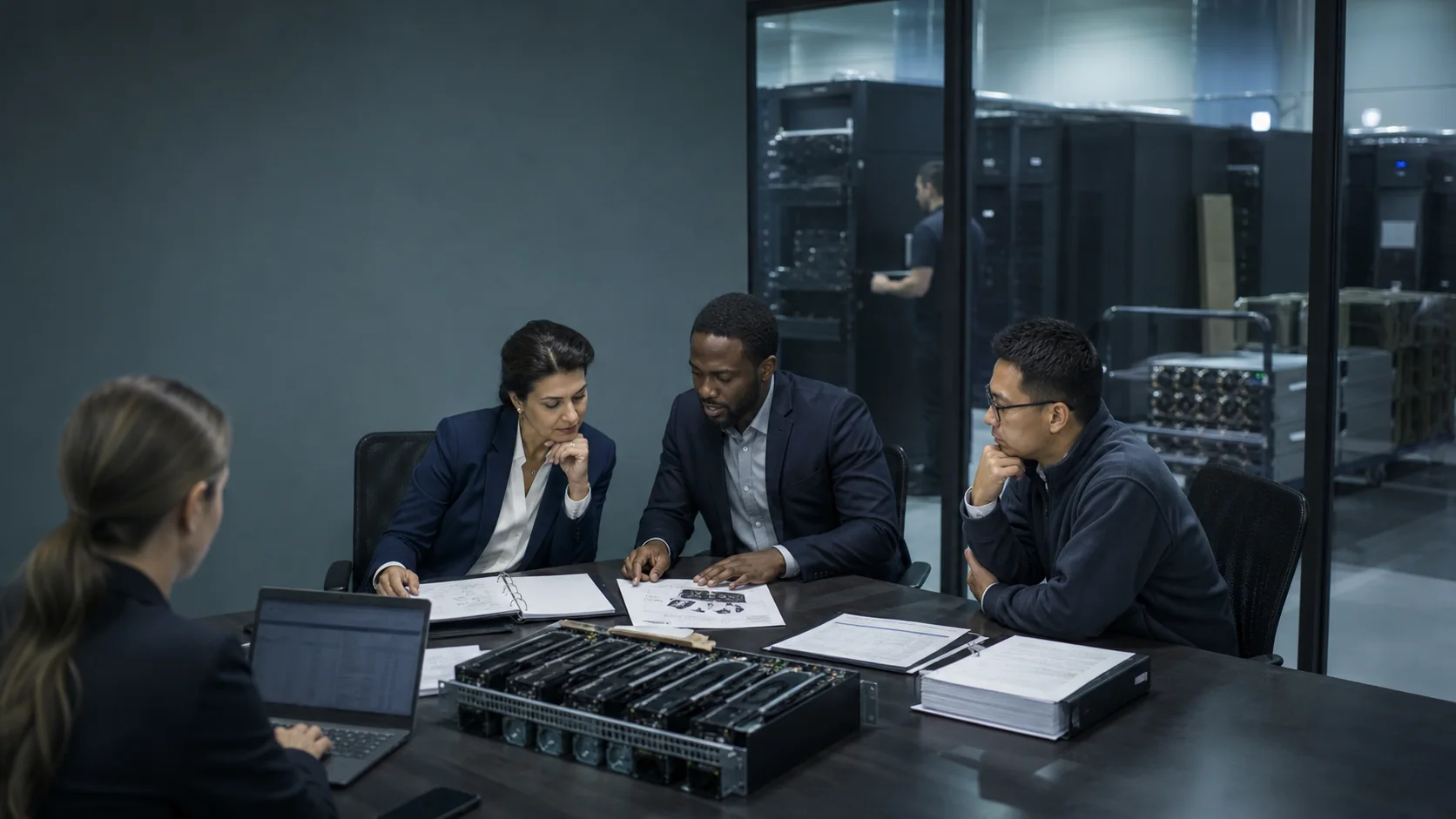 Federal acquisition and engineering team reviewing a GPU rack bill of materials