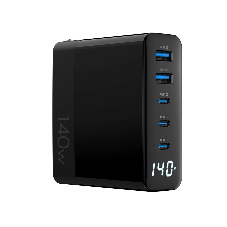 4XEM's GaN 140W GAN Power Delivery Charger Quintuple Output With Display