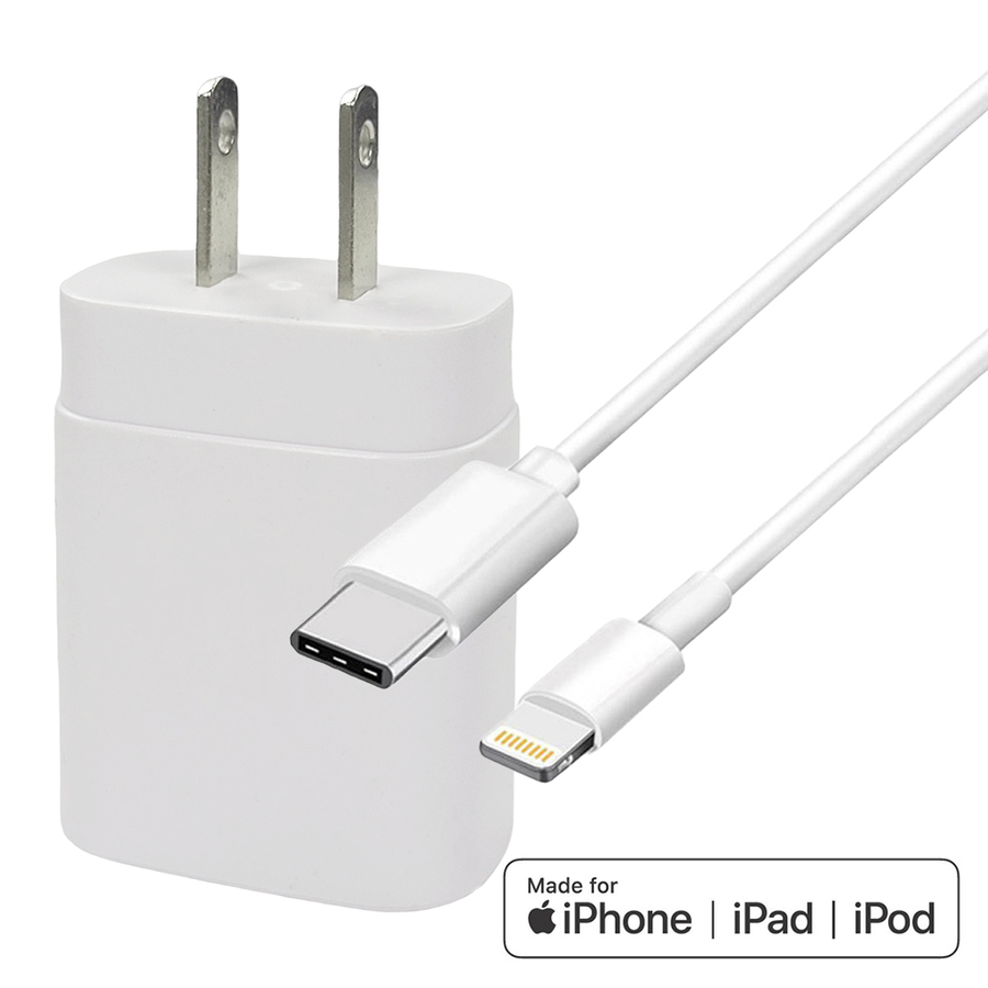 4XEM 25W USB-C PD Charging Kit for iPhone & iPad, MFi USB-C to Lightning Cable, 3ft, White