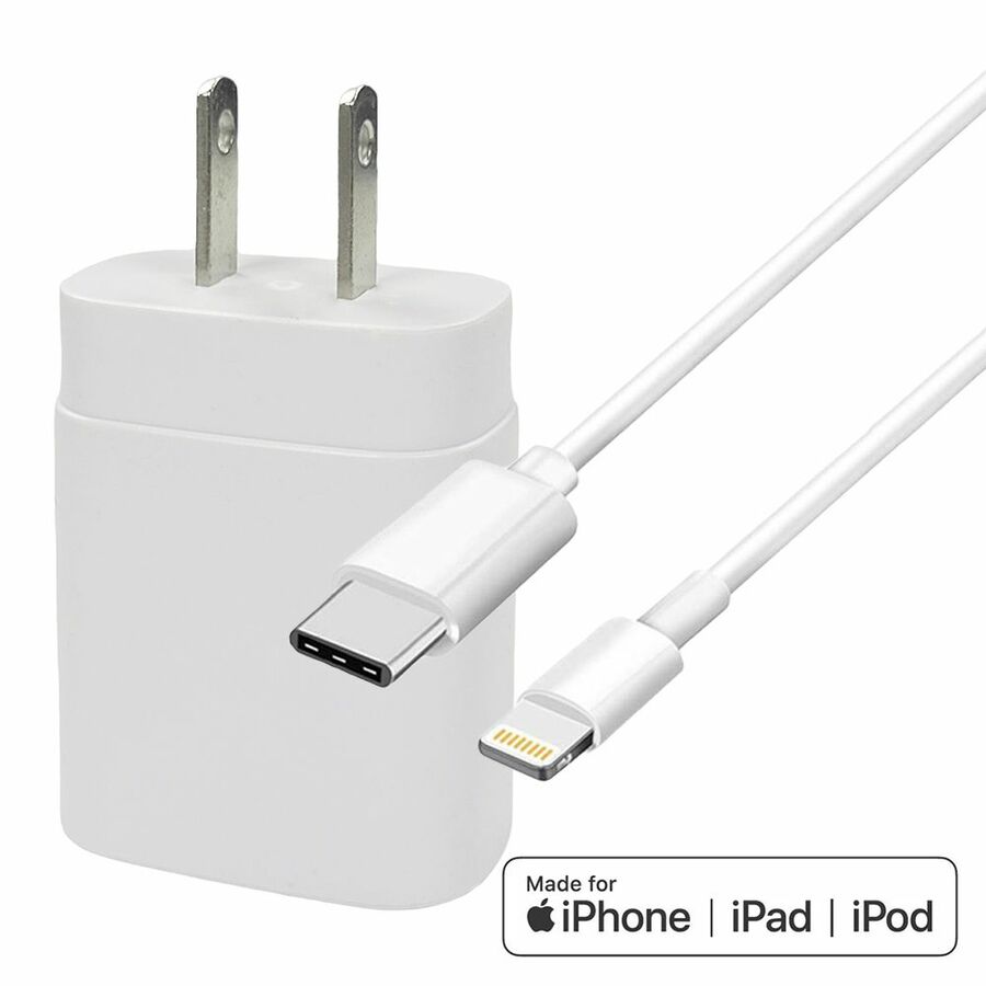 4XEM 25W USB-C PD Charging Kit for iPhone & iPad, MFi USB-C to Lightning Cable, 3ft, White