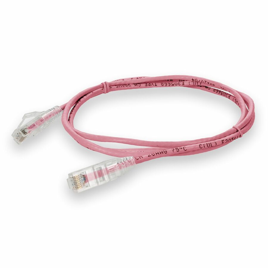 AddOn 2ft Pink CAT 6 Slim PVC Ethernet Cable Snagless Clear-Claw RJ-45 M/M