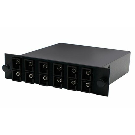 AddOn Cassette for 3-Bay Patch Panel, 1 MPO In, 12 SC Duplex Out, Multi-mode Duplex OM3
