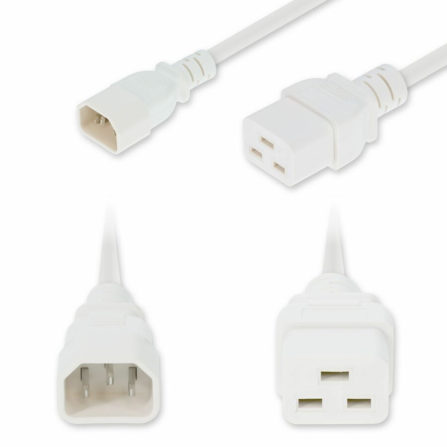AddOn 3ft C14 Male to C19 Female Industrial Grade 14 AWG 250V at 15A PVC SJT (Service Junior Thermoplastic) White Power Cable