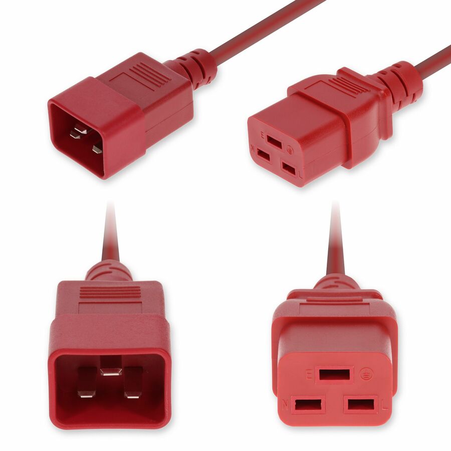 AddOn 2ft C20 Male to C19 Female Standard Commercial Temp 14 AWG 250V at 15A PVC SJT (Service Junior Thermoplastic) Red Power Cable