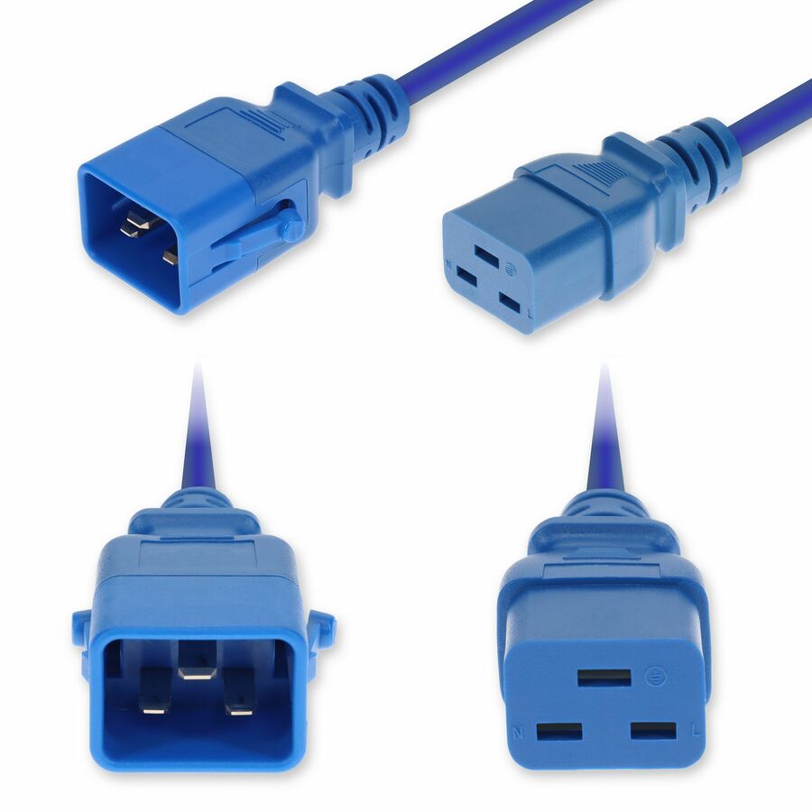 AddOn 8ft C20 Male to C19 Female P-Lock Compatible Industrial Grade 12 AWG 250V at 20A PVC SJT (Service Junior Thermoplastic) Blue Power Cable