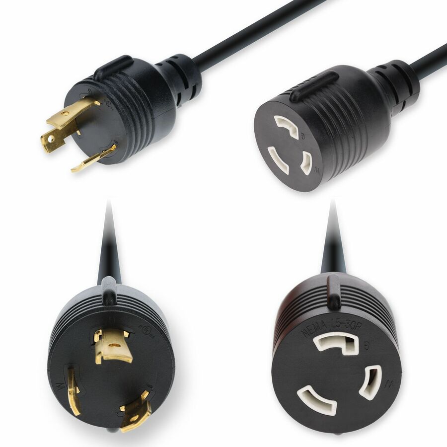 AddOn 15ft NEMA L5-30P Male to L5-30R Female Twist-Lock Compatible Industrial Grade 10 AWG 125V at 30A Rubberized SOOW (Service Cord, Oil-resistant, and Weather and Water-resistant) Shielded Black Power Cable