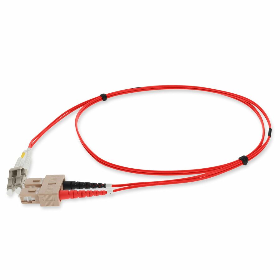 AddOn 10m SC to LC Red OM4 Duplex OFNP (Plenum-Rated) TAA Fiber Patch Cable