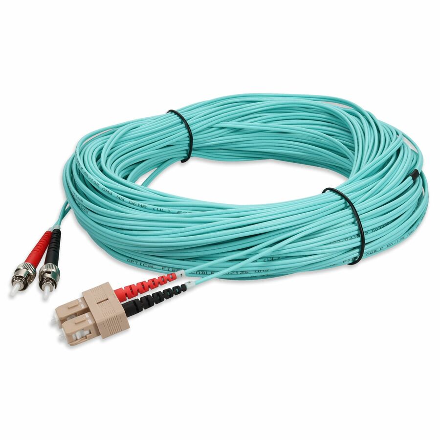 AddOn 20m ST to SC Aqua OM4 Duplex OFNR (Riser-Rated) Fiber Patch Cable