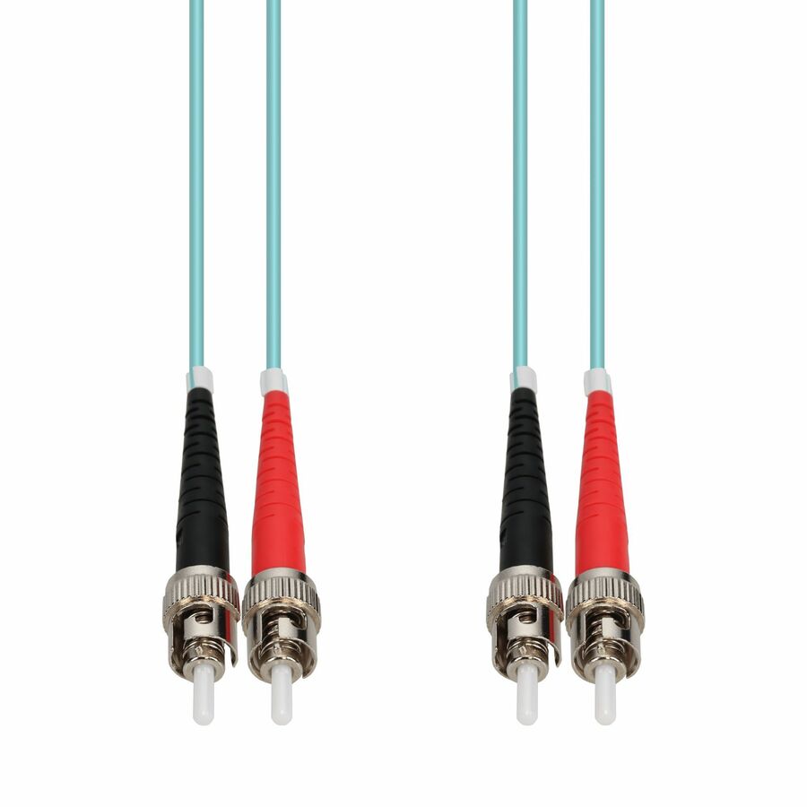 AddOn 100m ST to ST Aqua OM4 Duplex OFNR (Riser-Rated) Fiber Patch Cable