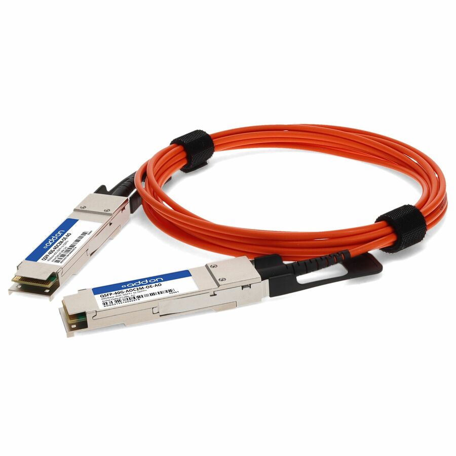 AddOn MSA and TAA Compliant 40GBase-AOC QSFP+ to QSFP+ Orange Active Optical Cable (850nm, MMF, 2m)