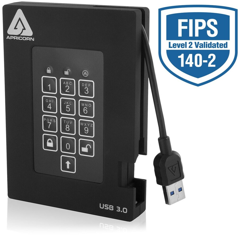 Apricorn Aegis Padlock A25-3PL256-500F 500 GB Portable Rugged Hard Drive - 2.5" External - Black
