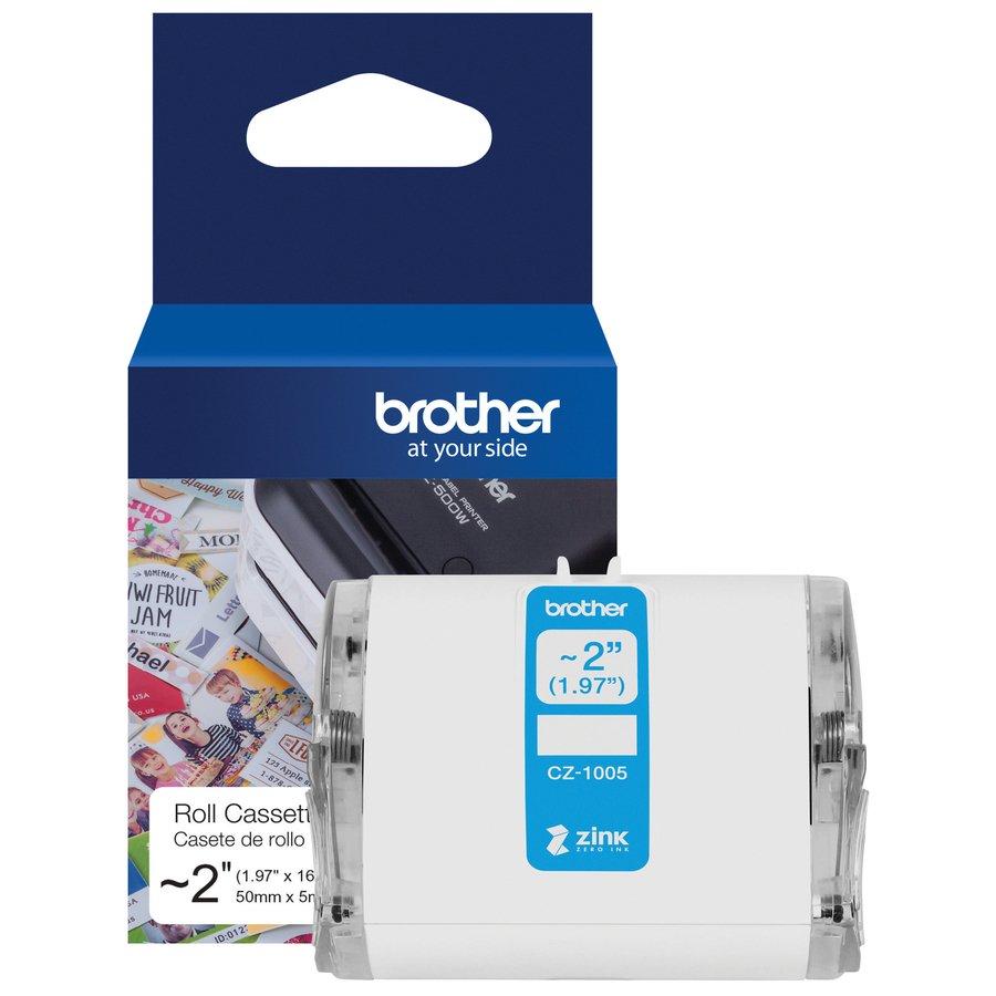 Brother Genuine CZ-1005 continuous length ~ 2 (1.97") 50 mm wide x 16.4 ft. (5 m) long label roll featuring ZINK® Zero Ink technology