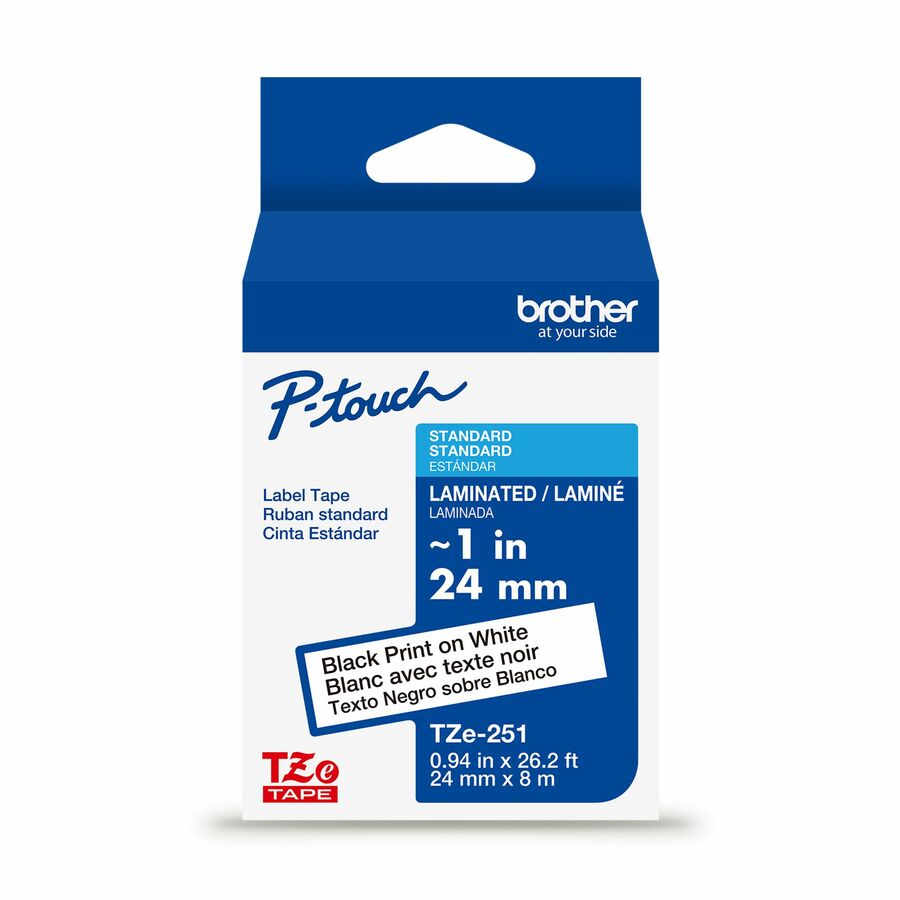 Brother Genuine P-touch TZe251 BK on WHT Label Tape, Laminated, 24mmX8m