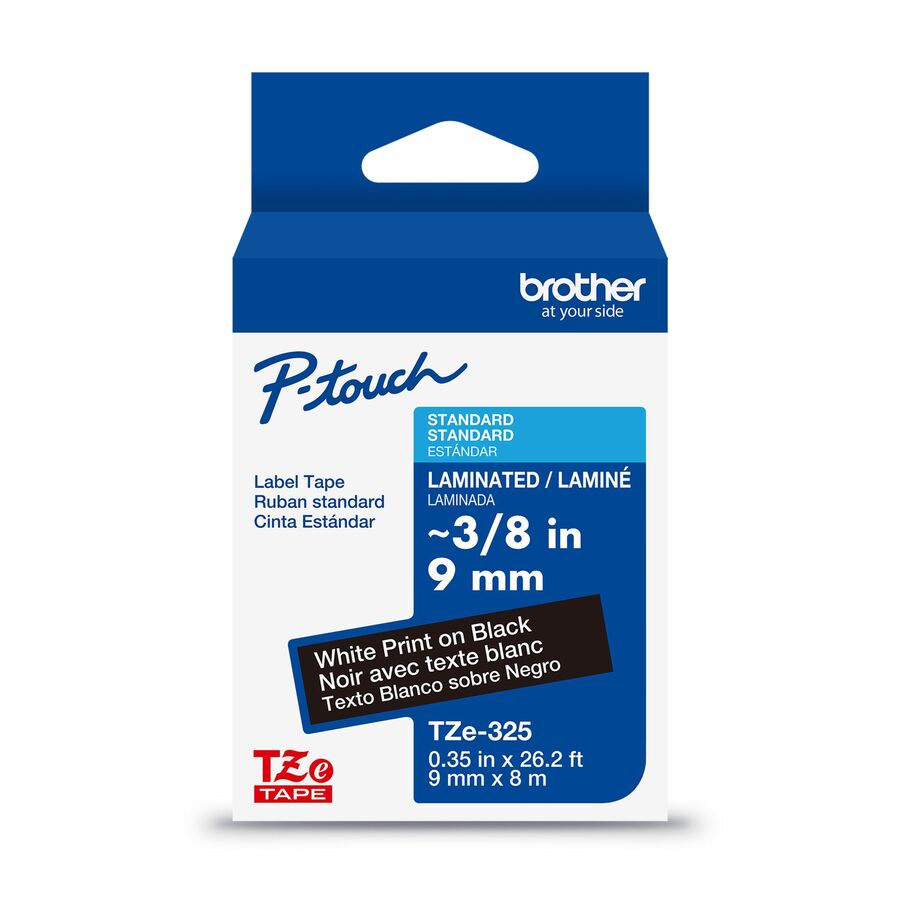 Brother Genuine P-touch TZe325 WHT on BK Label Tape, Laminated, 9mmX8m