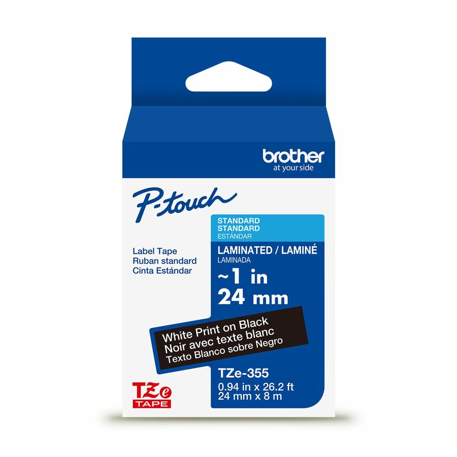 Brother Genuine P-touch TZe355 WHT on BK Label Tape, Laminated, 24mmX8m