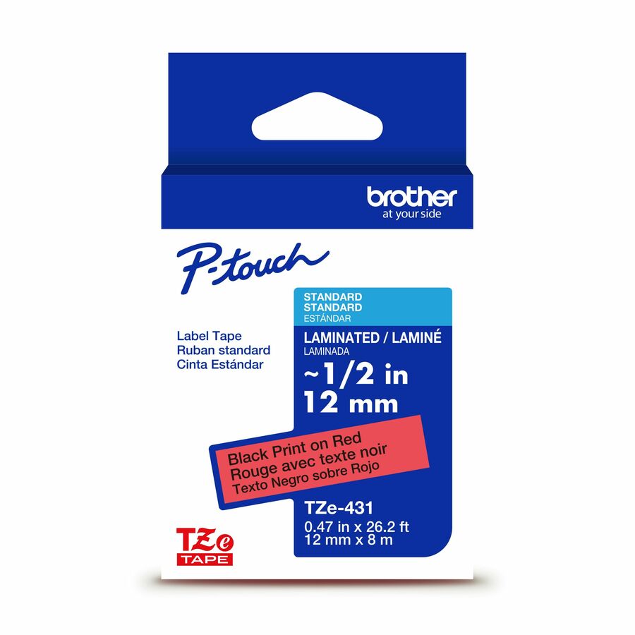 Brother Genuine P-touch TZe431 BK on RD Label Tape, Laminated, 12mmX8m