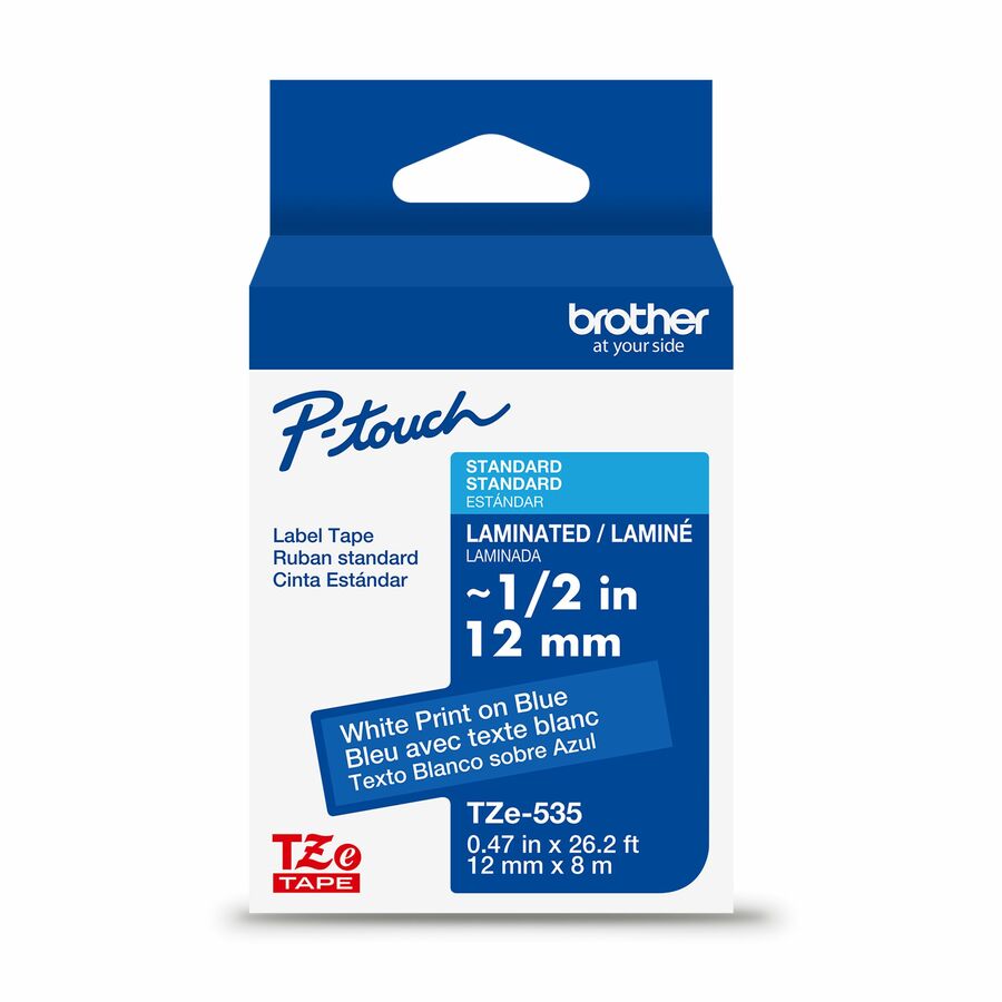 Brother Genuine P-touch TZe535 WHT on BK Label Tape, Laminated, 12mmX8m