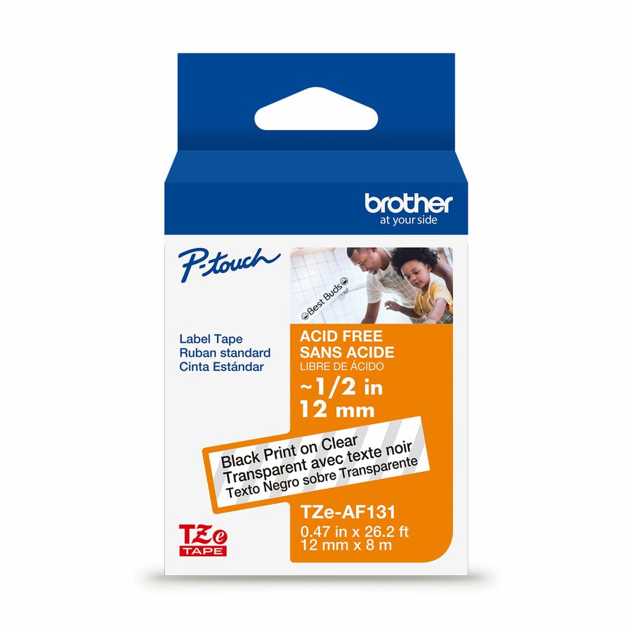 Brother Genuine P-touch TZeAF131 BK on CLR Label Tape, Acid-Free Laminated, 12mmX8m