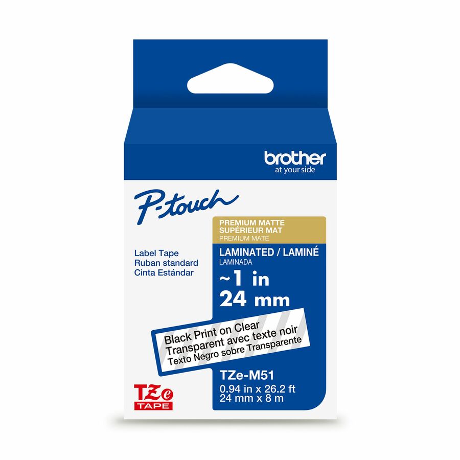 Brother Genuine P-touch TZeM51 BK on CLR Label Tape, Premium Matte Laminated, 24mmX8m