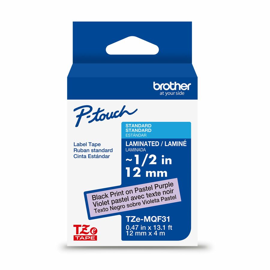 Brother Genuine P-touch TZeMQF31 BK on PASTEL PUR Label Tape, Laminated, 12mmX4m