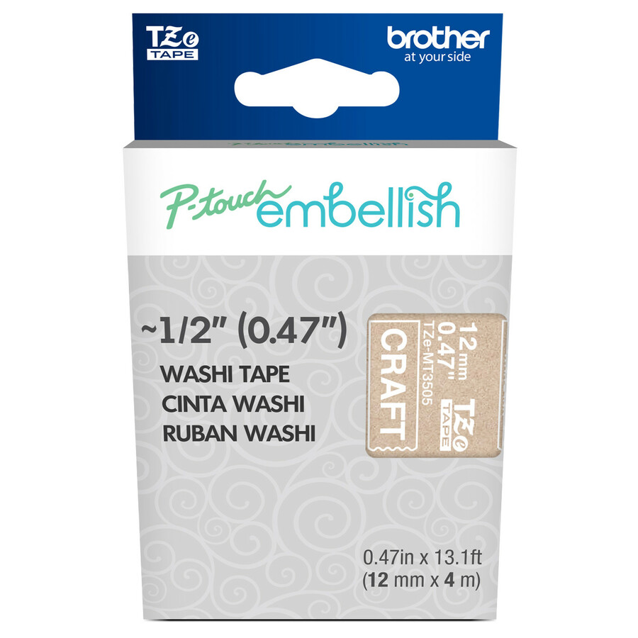 Brother P-touch Embellish White on Craft Washi Tape 12mm (~1/2") x 4m