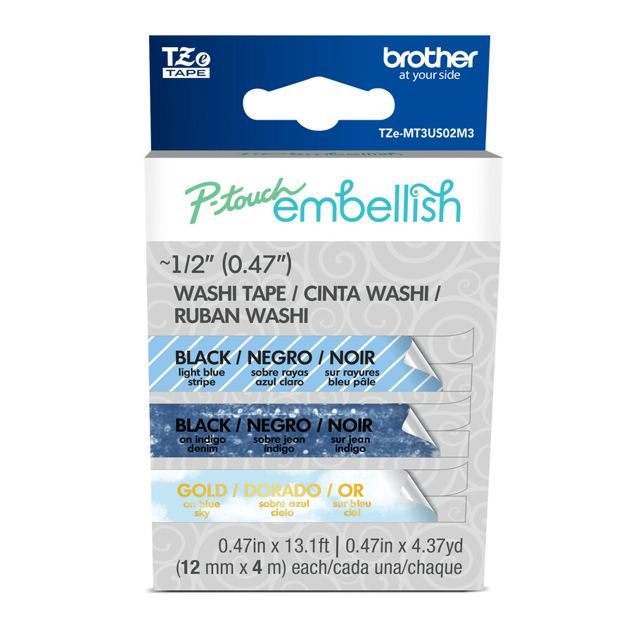 Brother P-touch Embellish Washi Tape - 3 Pack Blue