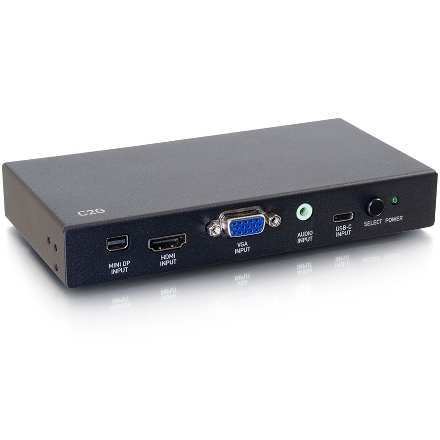 C2G Mini DisplayPort, USB-C, HDMI, VGA+3.5mm 4K Adapter Switch TAA