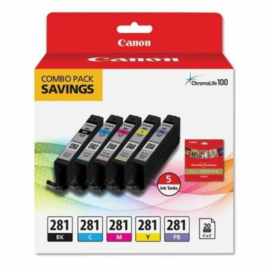 Canon CLI-281 Inkjet Ink Cartridge/Paper Kit - Combo Pack - Black, Cyan, Magenta, Yellow Pack