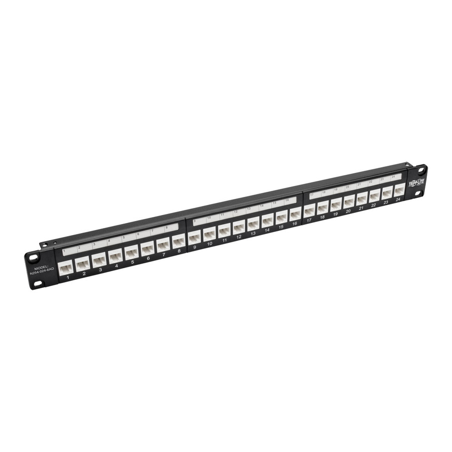 Eaton Tripp Lite Series 24-Port 1U Rack-Mount Cat6a Feedthrough Patch Panel with 90-Degree Down-Angled Ports, RJ45 Ethernet, TAA