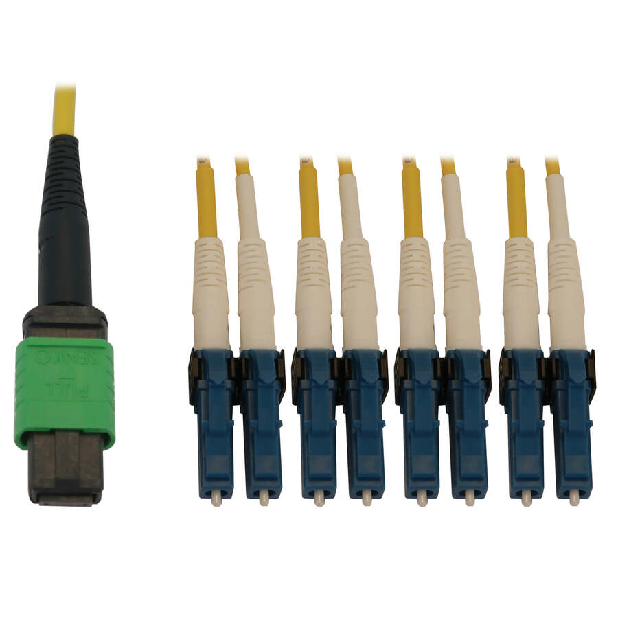 Eaton Tripp Lite Series 400G Singlemode 9/125 OS2 Switchable Fiber Optic Cable (12F MTP/MPO-APC to 4x Duplex LC/UPC F/M), LSZH, Yellow, 2 m (6.6 ft.)