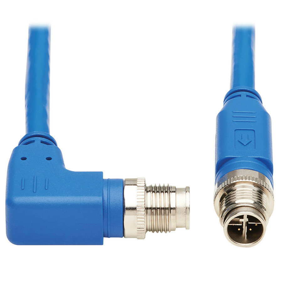 Eaton Tripp Lite Series M12 X-Code Cat6 1G UTP CMR-LP Ethernet Cable (Right-Angle M/M), IP68, PoE, Blue, 10 m (32.8 ft.), TAA