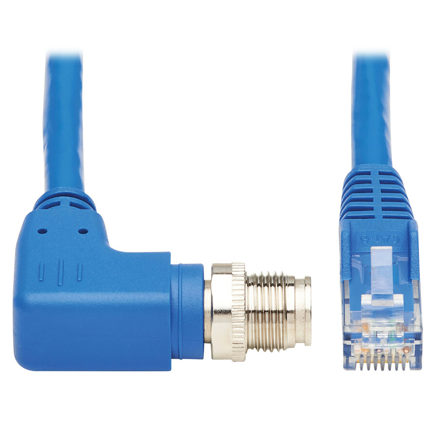 Eaton Tripp Lite Series M12 X-Code Cat6 1G UTP CMR-LP Ethernet Cable (Right-Angle M12 M/RJ45 M), IP68, PoE, Blue, 1 m (3.3 ft.), TAA