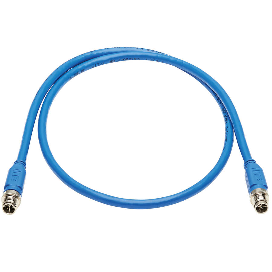 Eaton Tripp Lite Series M12 X-Code Cat6a 10G F/UTP CMR-LP Shielded Ethernet Cable (M/M), IP68, PoE, Blue, 1 m (3.3 ft.), TAA
