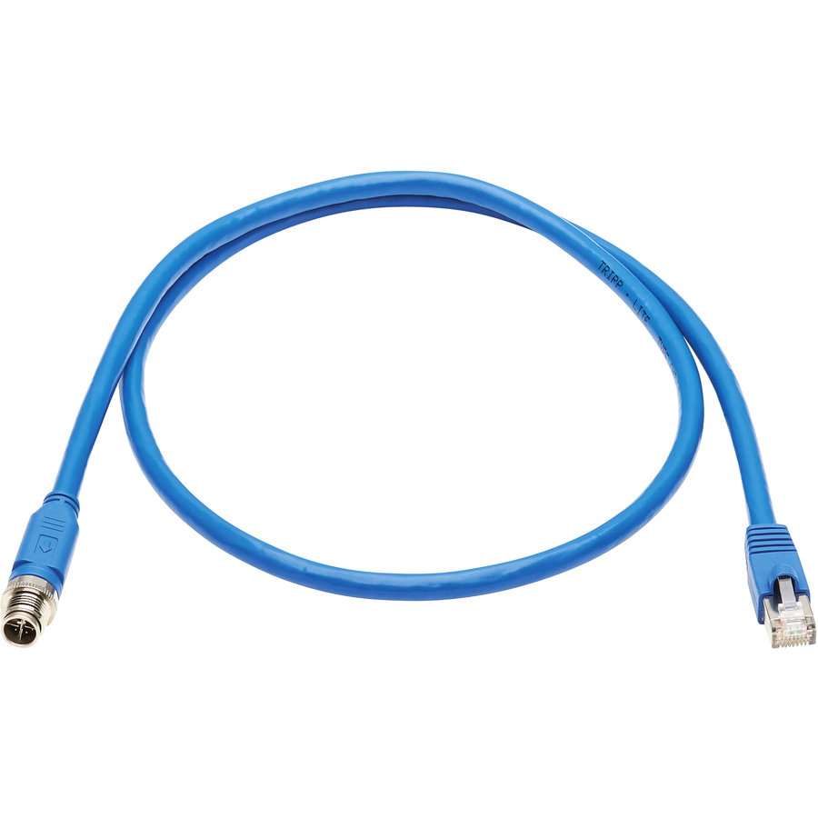Eaton Tripp Lite Series M12 X-Code Cat6a 10G F/UTP CMR-LP Shielded Ethernet Cable (M12 M/RJ45 M), IP68, PoE, Blue, 2 m (6.6 ft.), TAA