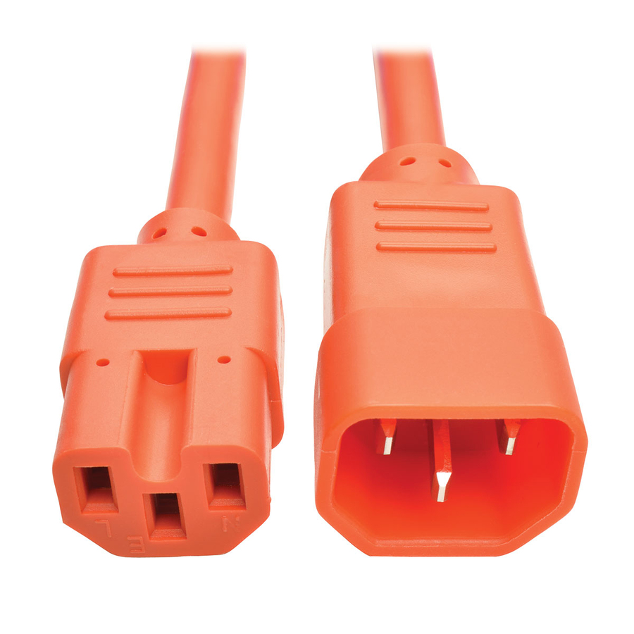 Eaton Tripp Lite Series Power Cord C14 to C15 - Heavy-Duty, 15A, 250V, 14 AWG, 2 ft. (0.61 m), Orange