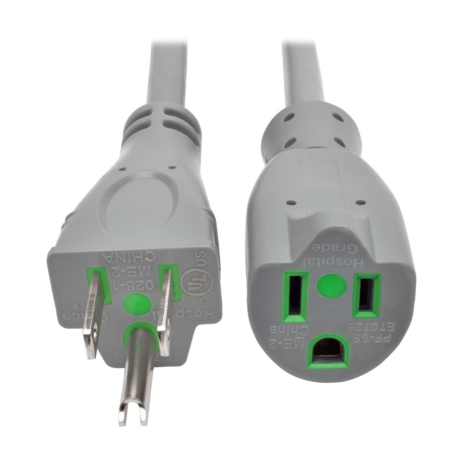 Eaton Tripp Lite Series Hospital-Grade Extension Cord, NEMA 5-15P to NEMA 5-15R - Green Dot, 13A, 125V, 16 AWG, 15 ft. (4.57 m), Gray