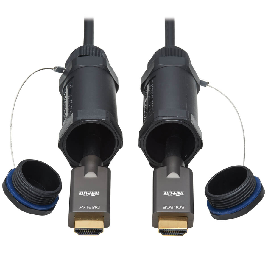 Eaton Tripp Lite Series High-Speed Armored HDMI Fiber Active Optical Cable (AOC) with Hooded Connectors and Reel - 4K @ 60 Hz, HDR, IP68, M/M, Black, 100 m (328 ft.)