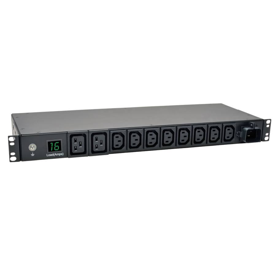 Eaton Tripp Lite Series 3.7kW Single-Phase Local Metered PDU, 208/230V Outlets (8 C13, 2 C19) IEC-309 16A Blue, 8 ft. (2.43 m) Cord, 1U Rack-Mount, TAA