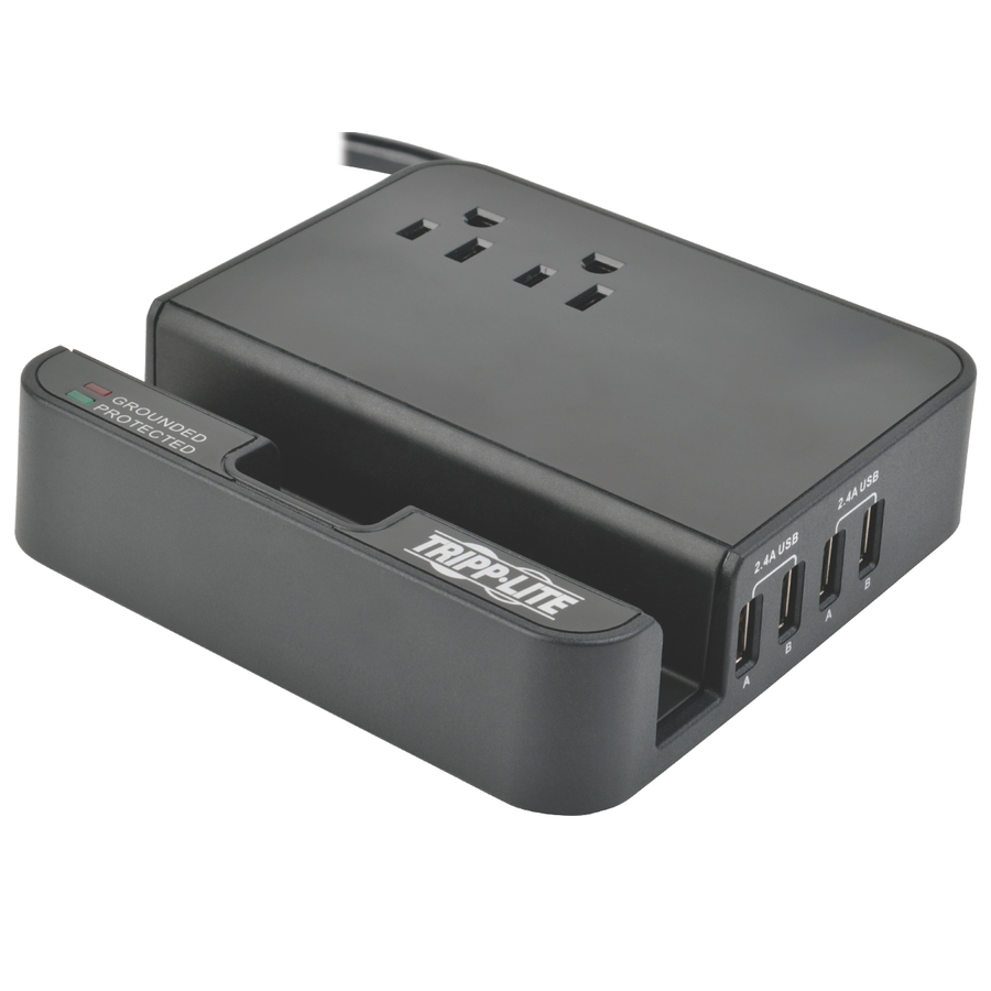 Tripp Lite by Eaton Personal Desktop Charging Station with 2-Outlet Surge Protector 6 ft. (1.83 m) Cord 1080 Joules 4 x USB (4.8A total)