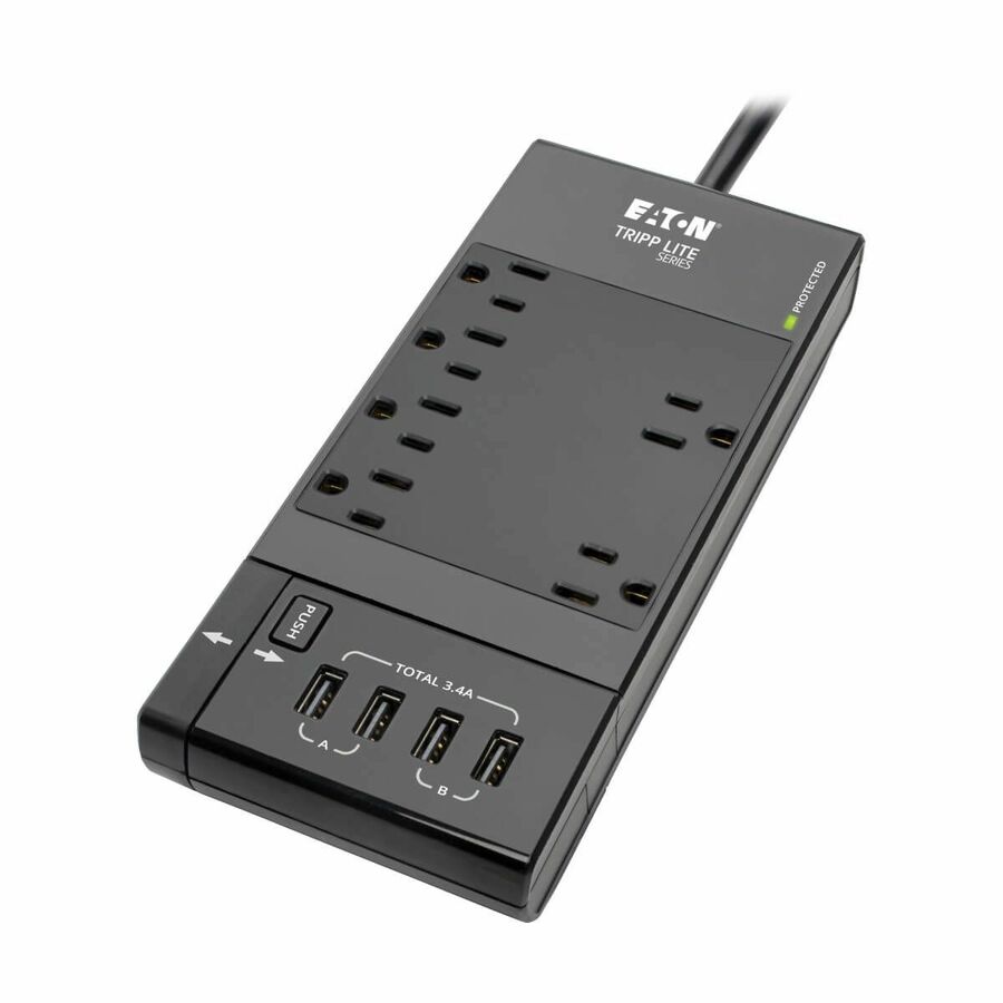 Tripp Lite by Eaton Safe-IT 6-Outlet Surge Protector Retractable USB Charger 5-15R Outlets 4 USB Charging Ports 8 ft. (2.4 m) Cord Antimicrobial Protection
