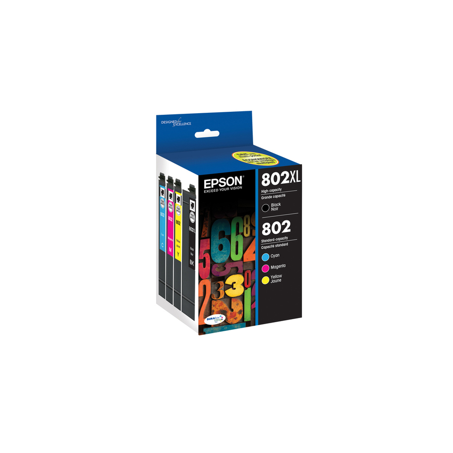 Epson DURABrite Ultra 802XL Original High/Standard Yield Inkjet Ink Cartridge - Combo Pack - Black, Cyan, Magenta, Yellow - 4 Pack