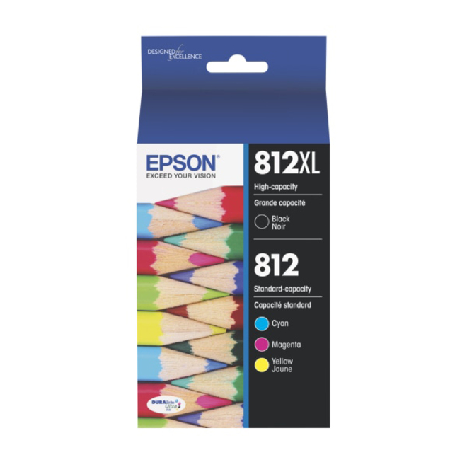 Epson® 812XL/812 DuraBrite® Ultra High-Yield Black And Cyan/Yellow/Magenta Ink Cartridges, Pack Of 4, T812XL-BCS