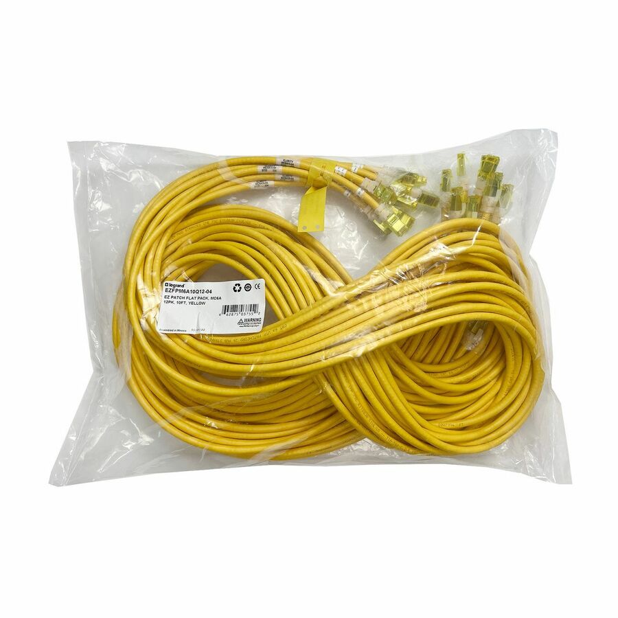 Ortronics EZ Patch Flat Pack Clarity CAT6A 5FT, 12 Pack, Yellow