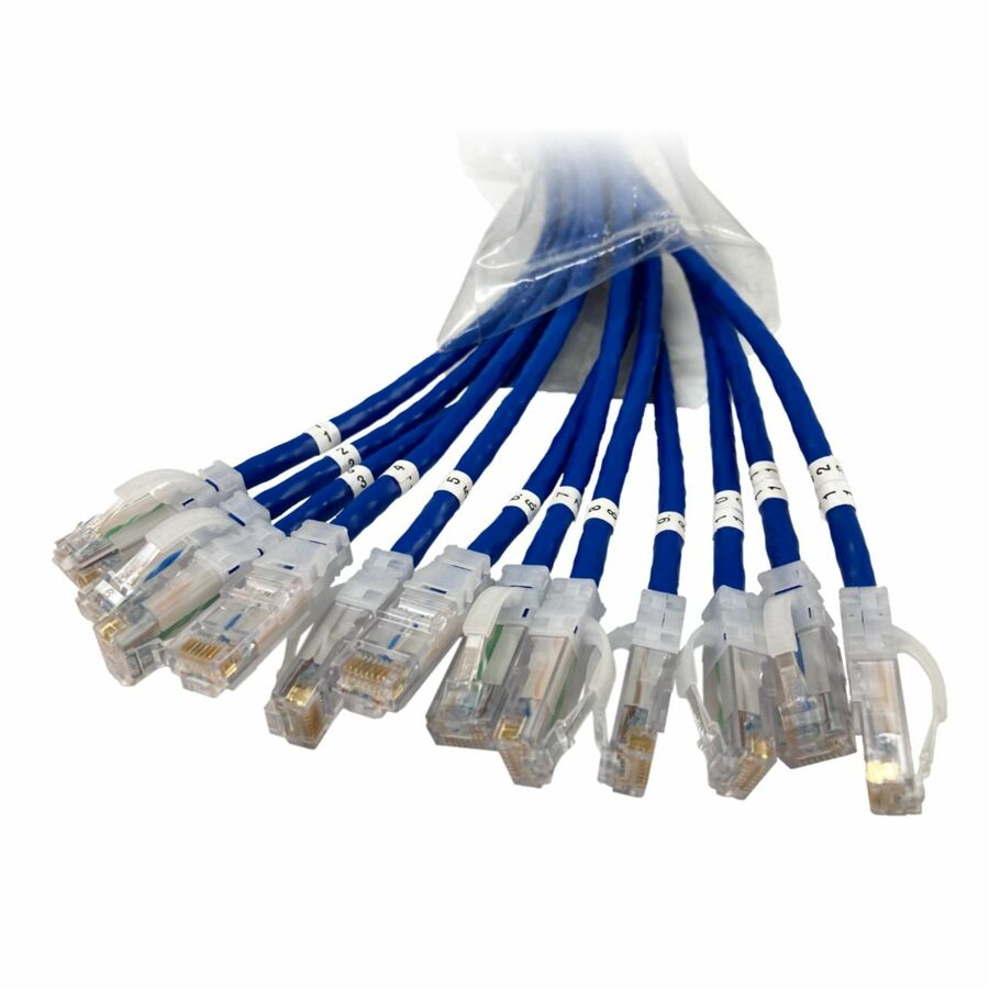 Ortronics EZ Patch Flat Pack Clarity CAT6A 7FT, 12 Pack, Blue