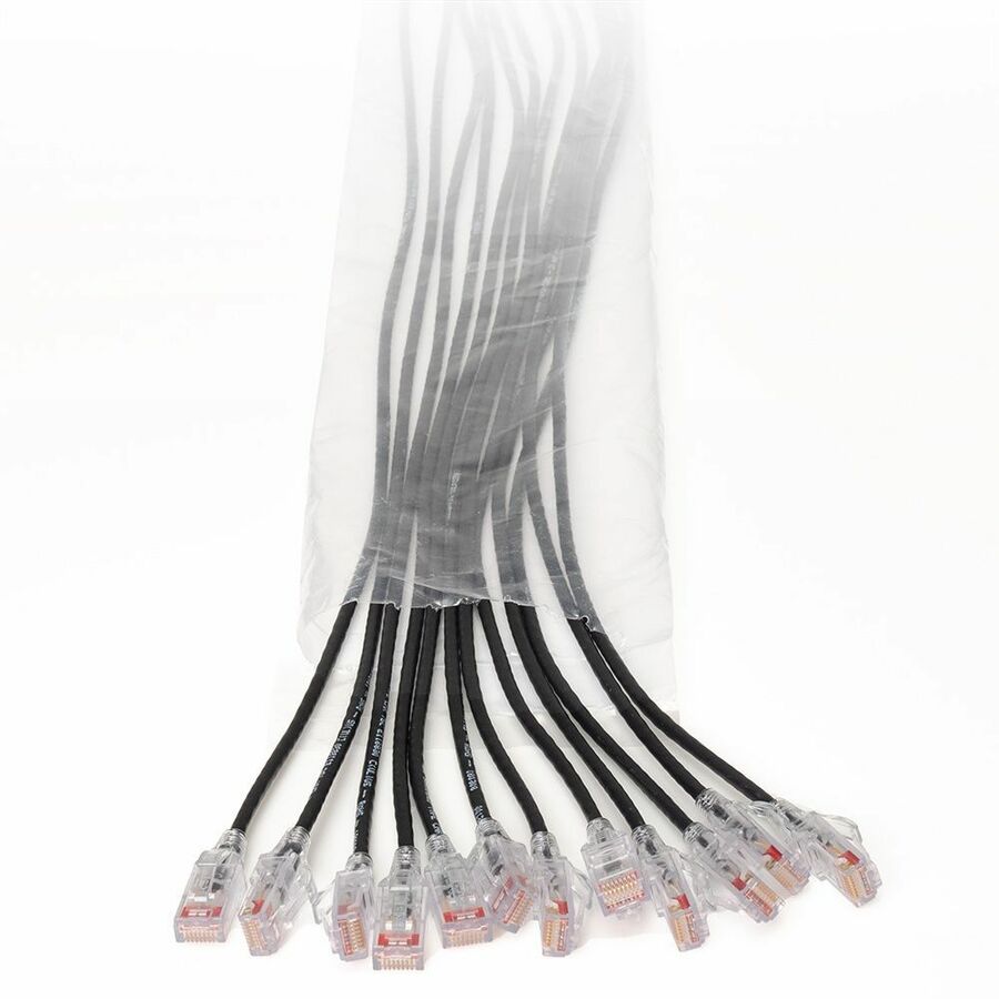 Ortronics EZ Patch Flat Pack Reduced Diameter CAT6A 3ft, 12 Pack, Black