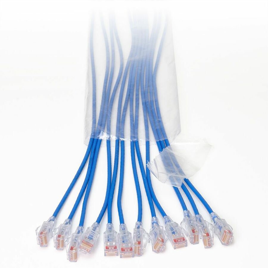 Ortronics EZ Patch Flat Pack Reduced Diameter CAT6A 3ft, 12 Pack, Blue