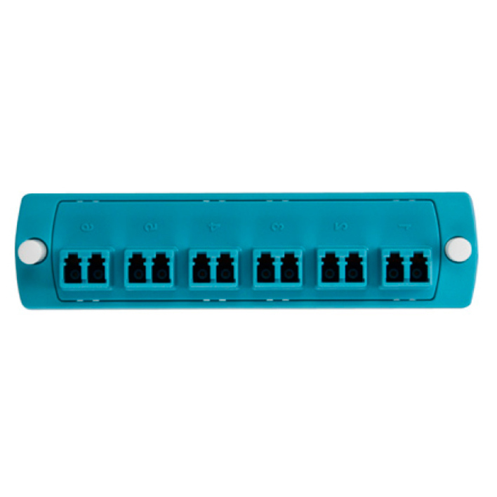 Leviton Plate (Aqua), 50 µm LOMM (OM3 & OM4),Duplex LC,12-Fiber,Zirconia Ceramic Sleeve