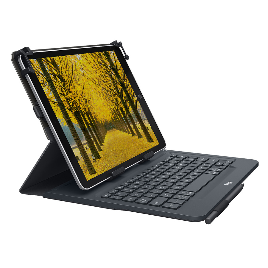 Logitech Universal Folio Keyboard/Cover Case (Folio) for 9" to 10" Amazon, Huawei, Samsung, Apple iPad Air, iPad (4th Generation), iPad (3rd Generation), iPad 2, Galaxy Tab A8, Galaxy Tab A7, Galaxy Tab S7, Galaxy Tab S6, Galaxy Tab S5e, Galaxy Tab S4, MediaPad M5 lite, ... Tablet - Black