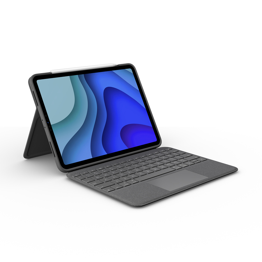 Logitech Folio Touch Keyboard/Cover Case (Folio) for 11" Apple, Logitech iPad Pro, iPad Pro (2nd Generation), iPad Pro (3rd Generation) Tablet - Oxford Gray