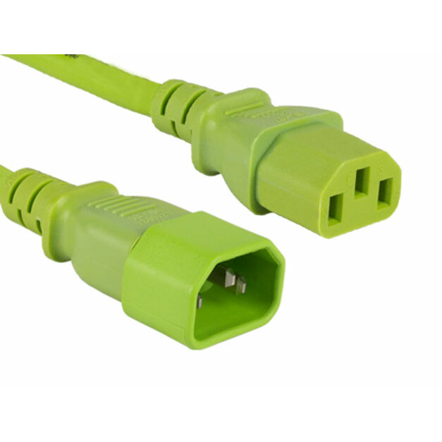 ENET C13 to C14 2ft Green Power Extension Cord / Cable 250V 18 AWG 10A NEMA IEC-320 C13 to IEC-320 C14 2'